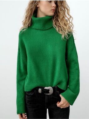 Zara Emerald Green Turtleneck Sweater